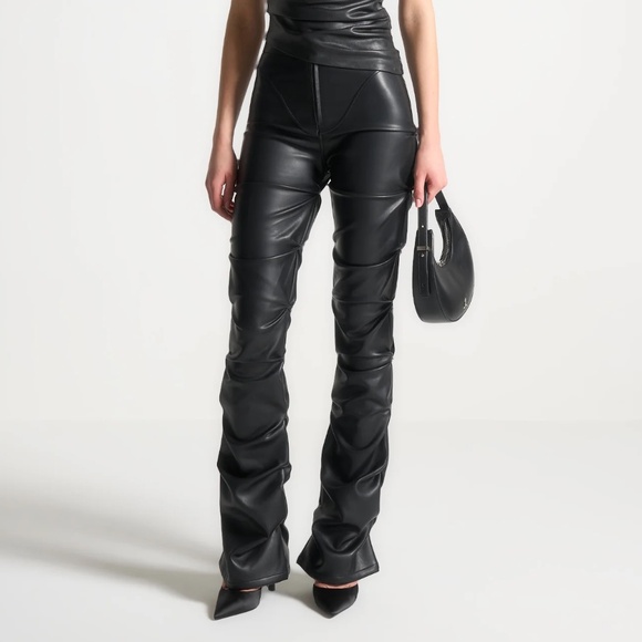 Manière De Voir Caroline Tacked Leather Flared Trousers Size 6 - Picture 2 of 5